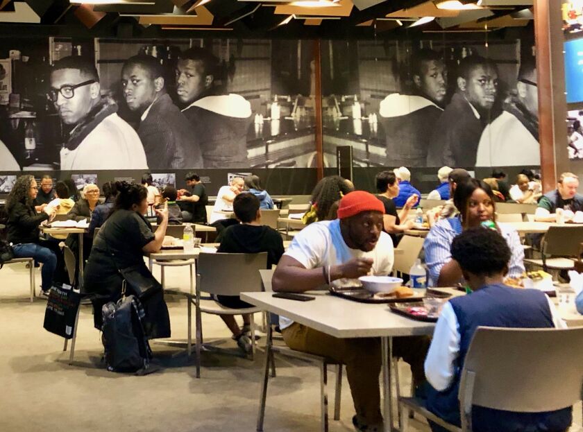 The Sweet Home Cafe, a southern home-food restaurant in the basement of the National Museum of African-American History and Culture in Washington, DC, features a large mural of the lunch counter civil rights protest.